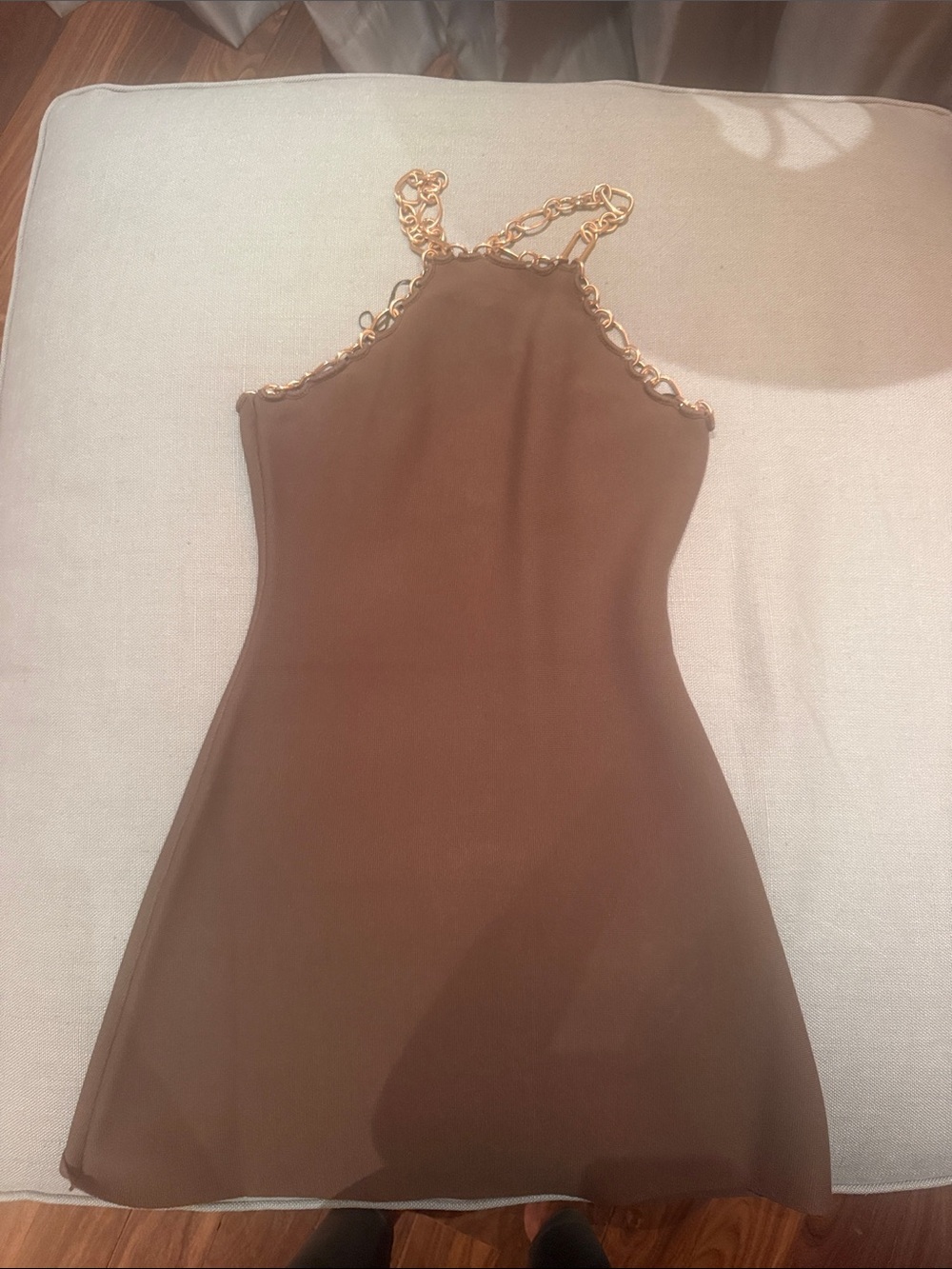 cult gaia Brown Mini Dress with Gold Chain Straps